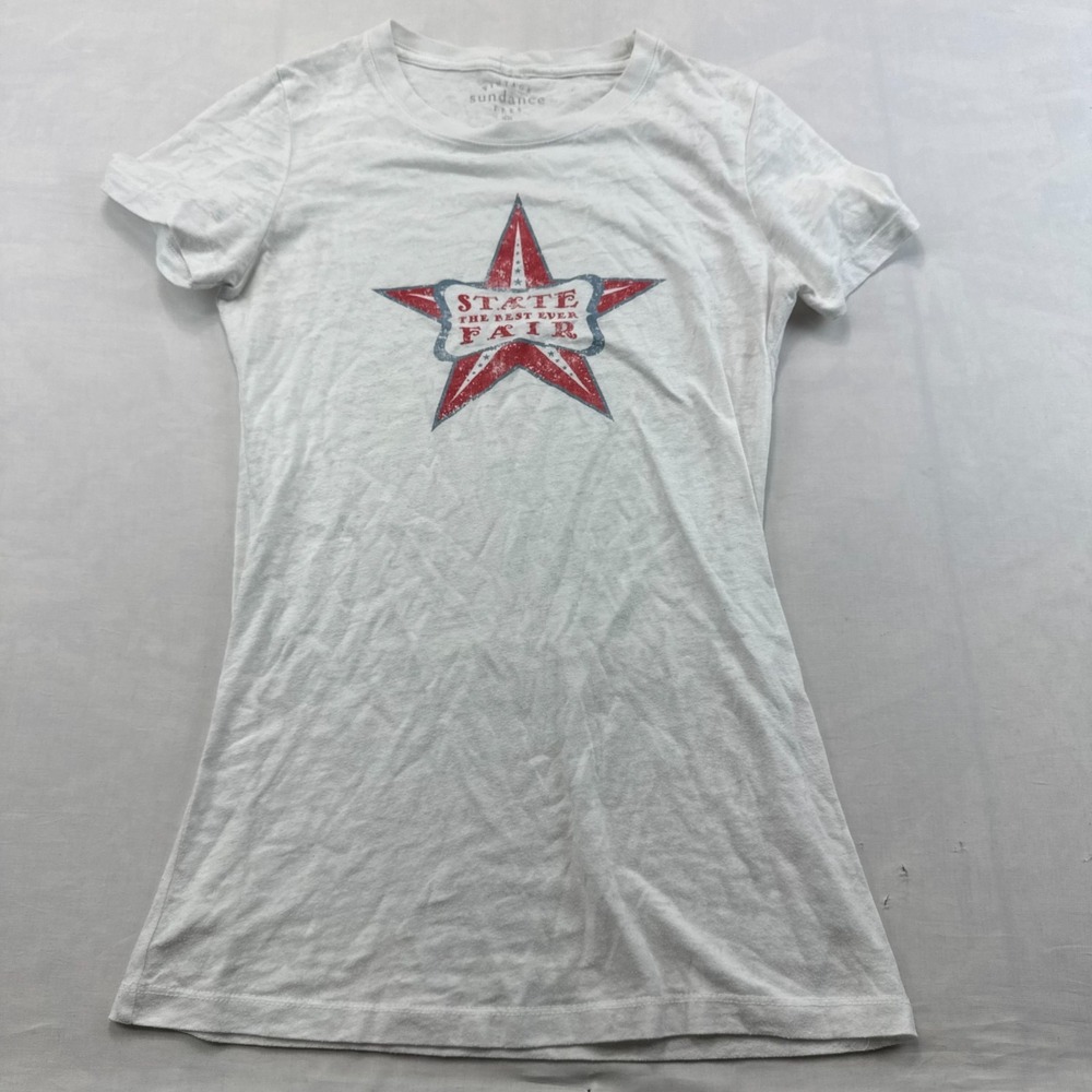 Vtg Sundance T-Shirt Womens Medium White State Fair Graphic Short Sleeve Tee